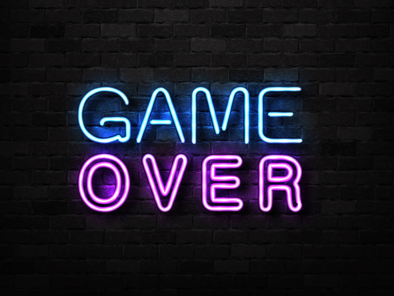 Teksten Game Over skrevet med neon på sort baggrund. Hvor meget strøm bruger en gamer pc? Og hvad koster det i strøm at spille på en gamer pc? 