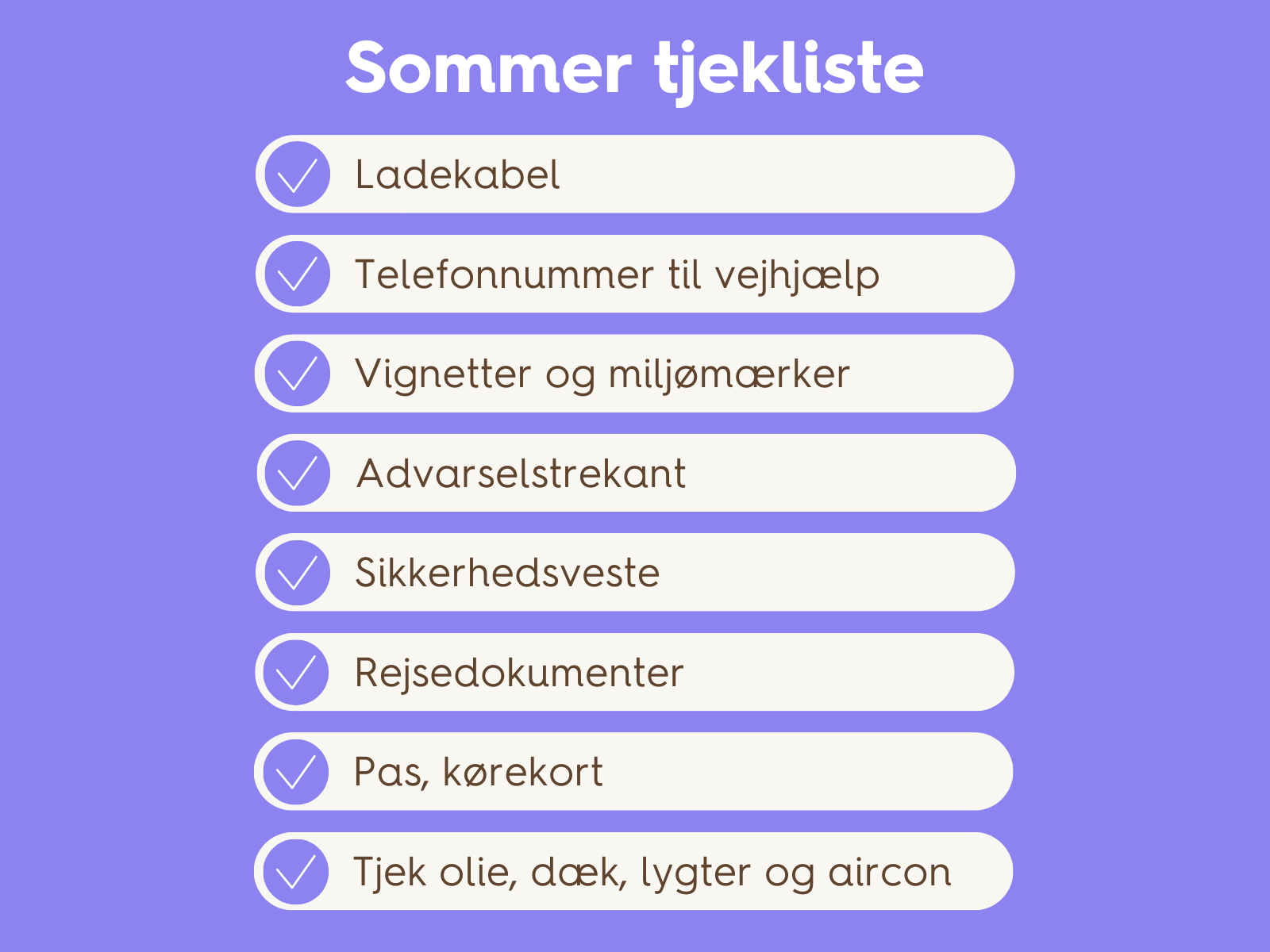 Tjekliste til  sommerferie i elbil