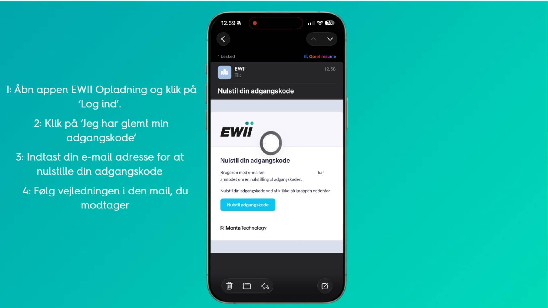 Video med, hvordan man logger ind i appen EWII Opladning første gang.