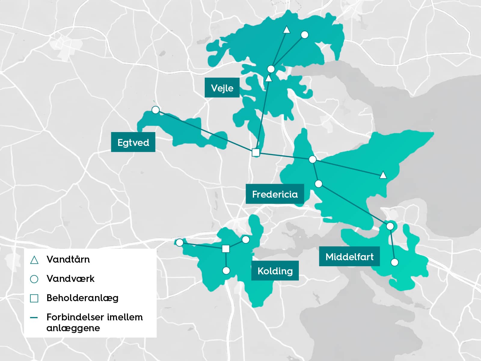 Illustration af EWIIs vandværker på kort