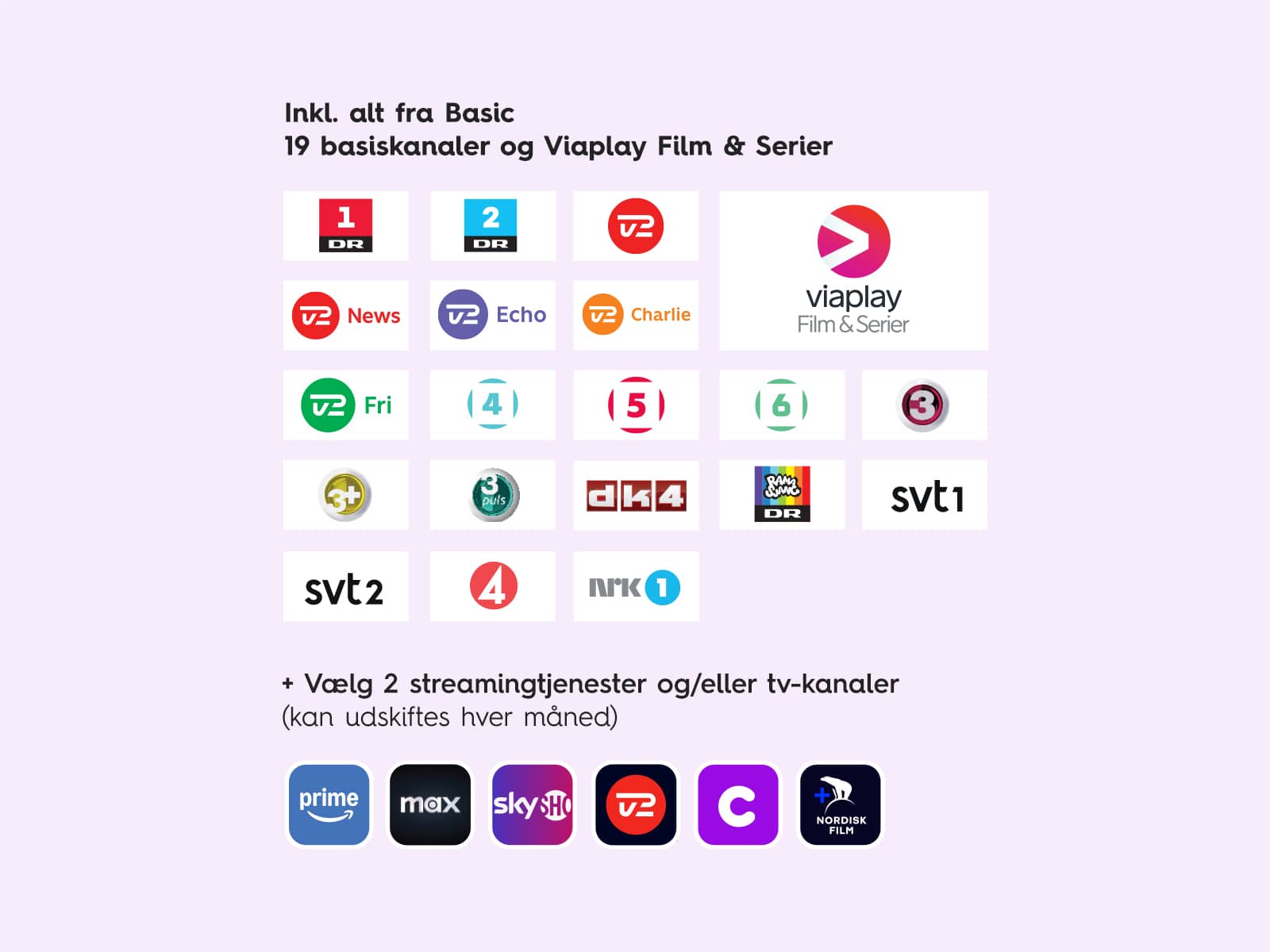 Allente Stream Flex 2 tv-pakke med valgfrie streamingtjenester. Få 20 % rabat på streaming tv-pakker når du er kunde hos EWII.
