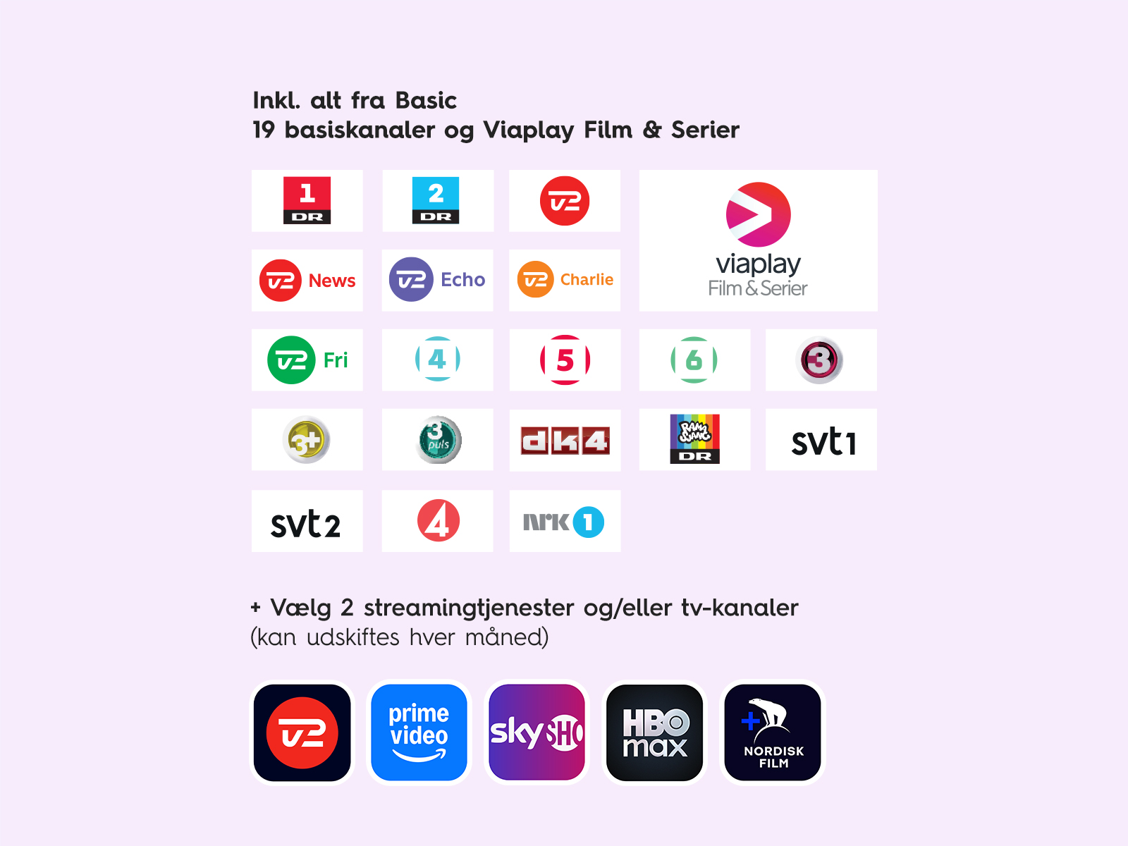 Allente Stream Flex 2 tv-pakke med valgfrie streamingtjenester. Få 20 % rabat på streaming tv-pakker når du er kunde hos EWII.