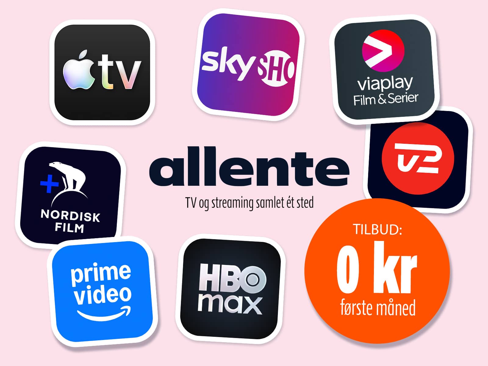 Logoer for streamingtjenester hos Allente. Bestil tv-pakker fra Allente hos EWII med 20 % rabat. Vælg mellem tre fleksible streaming tv-pakker. Tilbud lige nu: 0 kr. første måned.