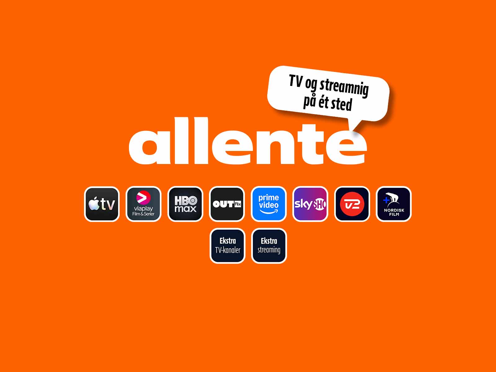 Allente logo og streamingtjenester tilgængelig i streaming tv-pakker fra Allente. Stream tv med 20 % rabat via EWII.